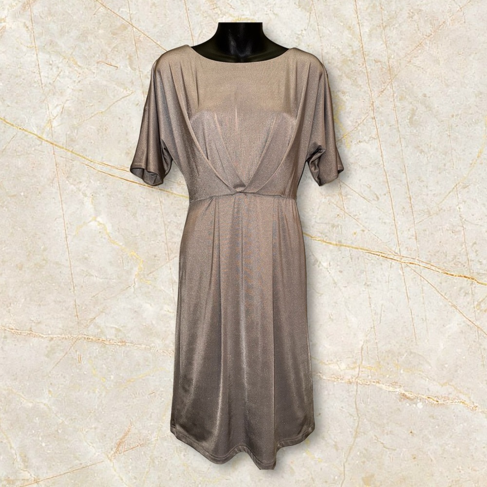 TAHARI ASL Silver Shimmer Pleated Dress size 2